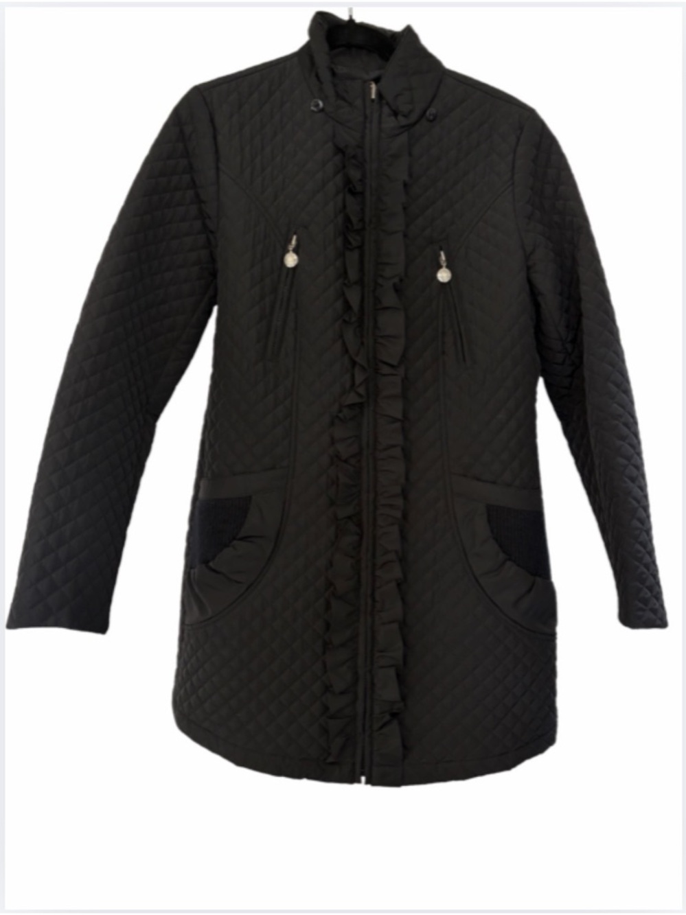 Betsey Johnson Quilted Ruffle Coat Black | Feminine Edgy Jacket Size M